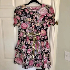 𝅺Rose Cottage true Vintage MCM granny Liberty floral & gold girls dress 14